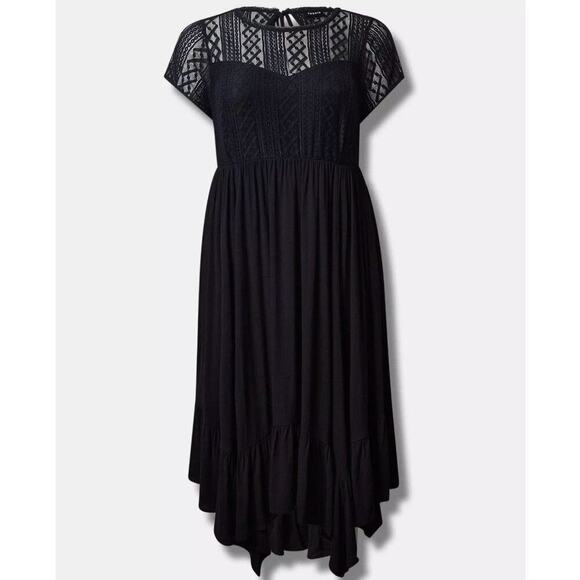 Torrid Midi Rayon Slub Lace Trim Dress Size 00 - Picture 3 of 12